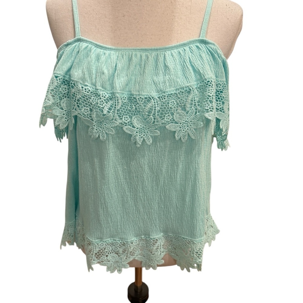 Women's Juniors No Boundaries Aqua Spaghetti Strap Lace Trim Top New with Tag